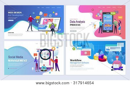 Landing Pages Template Set For Web Design, Development, Data Analysis And Marketing, Social Media Ma