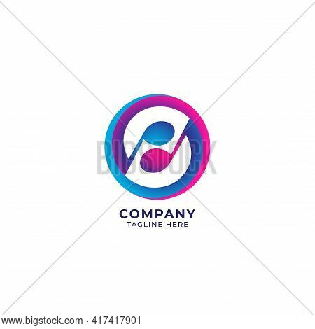 Colorful Circular Musical Note Logo Design Template. Yinyang Logo Concept. Pink Magenta Blue Purple 