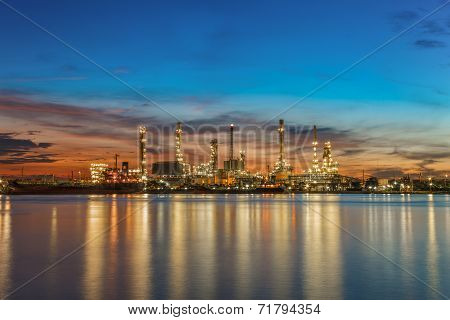 Oil Refinery Industry Plant Along Twilight Morning