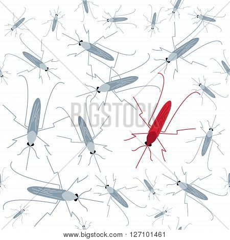 Seamless mosquito pattern. Mosquito warning. Awareness sign. Transmission of malaria zika virus dengue and yellow fever. Virus-spreading mosquitoes poster. Vector illustration.