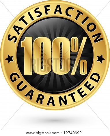 100 Percent Satisfaction Guaranteed Golden Sign With Ribbon, Vector Illustration