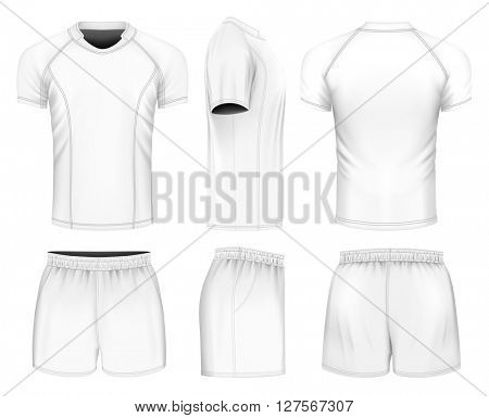 Rugby uniform: rugby jersey and shorts. Fully editable handmade mesh. Vector illustration.