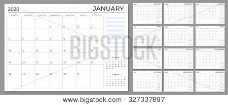 Monthly Planner Template. Year Calendar Notes Grid, 2020 Planners Sheets And Yearly Scheduling Calen