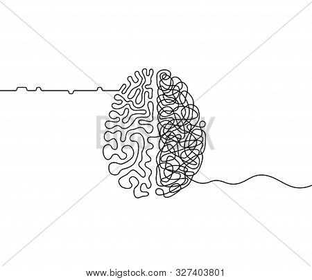 Human Brain Creativity Vs Logic Chaos And Order A Continuous Line Drawing Concept, Organised Vs Diso