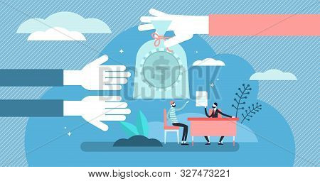 Lending Money Vector Illustration. Flat Tiny Financial Debt Persons Concept. Economical Crisis Help 