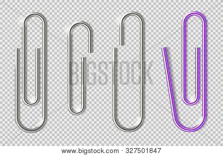 Paper Clips. Realistic Metal Clip For Paper Sheets. Office Paperclips, School Stationery. Holders Fo