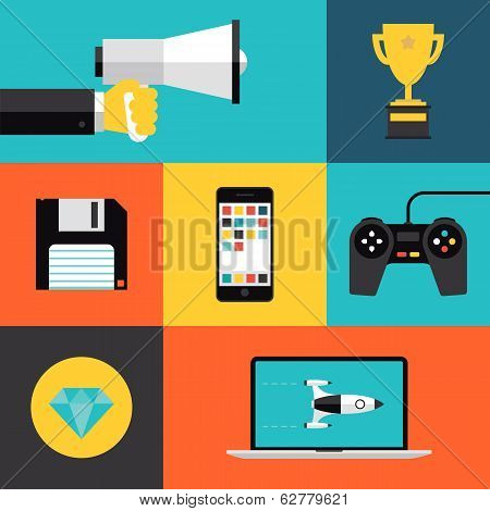 Playing Games Flat Icons Set