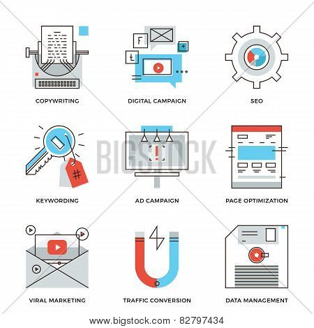 Digital Campaign Development Line Icons Set