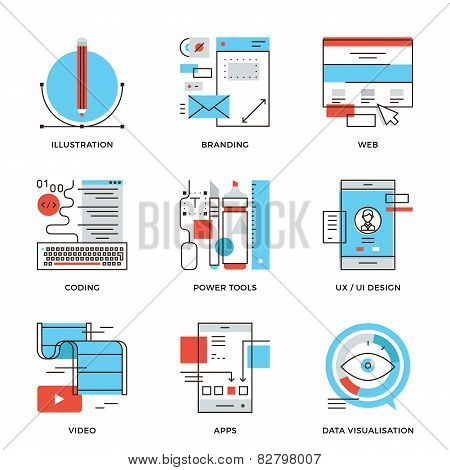 Graphic Design And Web Development Line Icons Set