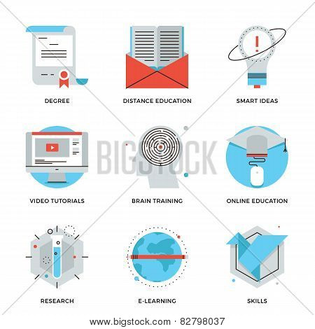 Online Education And Training Line Icons Set