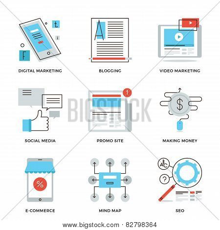 Social Media Marketing Line Icons Set