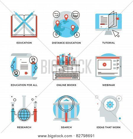 Global Education Elements Line Icons Set