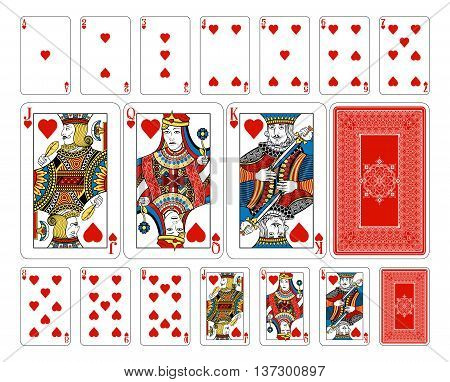 Original playing card deck design. The deck features custom extremely detailed court cards with the appropriate suit symbol worked into the garb of the Jack, Queen and King characters in multiple ways. The joker and ace of spades playing cards feature new