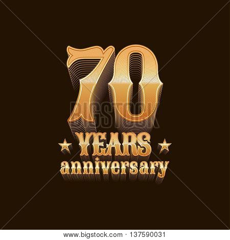 70 years anniversary vector logo. 70th birthday decoration design element sign emblem symbol in gold