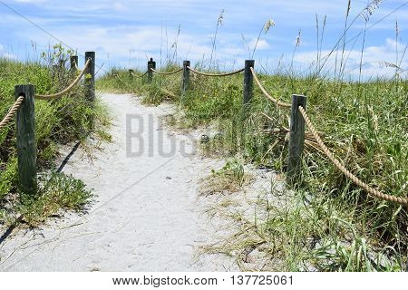 A sandy pathway to Turtle Beach in Siesta Keys, Florida.