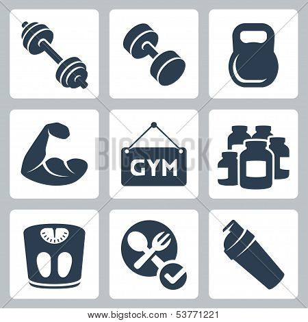 Vector Isolated Bodybuilding/fitness Icons Set