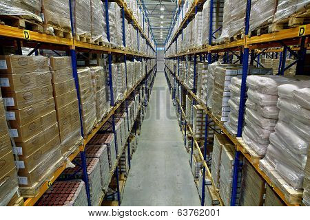 Interior Of A Large Warehouse, With Pallet Racking