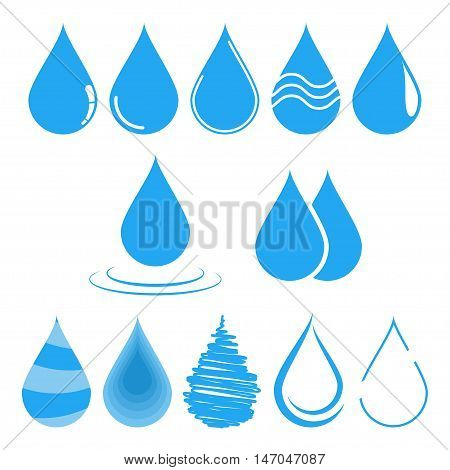 Water drop vector illustration. Clean water drop isolated on white. Falling water drop. Set of vector water drop.