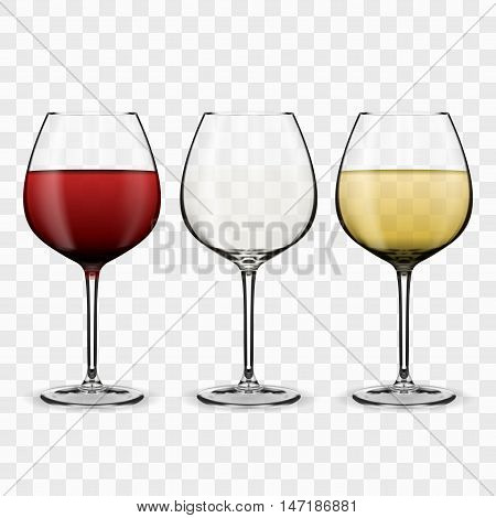 Tree Glasses With Wine. Red wine. White wine. Empty glass. EPS10 Vector