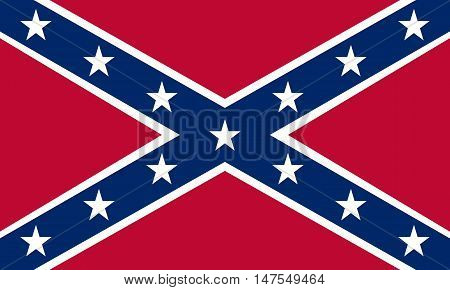 National flag of the Confederate States of America. Known as Confederate Battle Rebel Southern Cross Dixie flag. Historical flag of the CSA. Correct size colors. Patriotic symbol banner. Vector