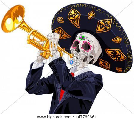 Day of the dead trumpet player.  Dea de los muertos