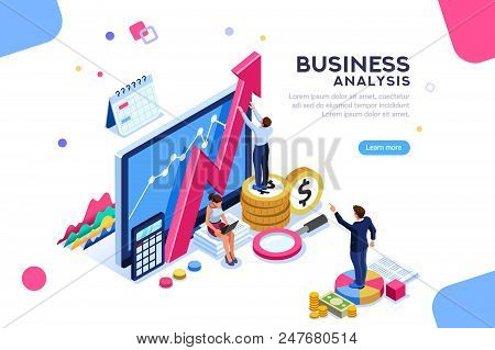 Auditing, Business Analysis Concept With Characters. Concept Of Opportunities. Graphic And Audit Doc