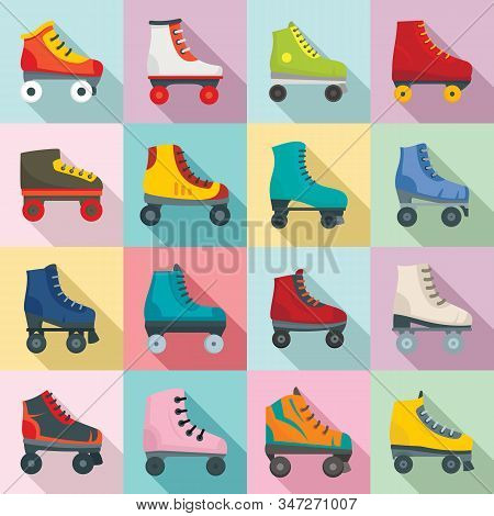 Roller Skates Icons Set. Flat Set Of Roller Skates Vector Icons For Web Design