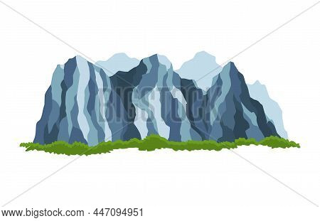 Nature Mountain Landscape. Rocky Massif Or Barrow Mountain Heap Vector Illustration. Range Rock Peak