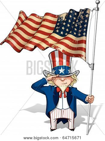 Uncle Sam Saluting The Us Wwi-wwii (48 Star) Flag