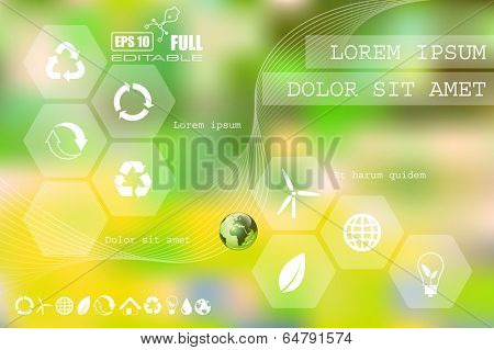 Vector web and mobile interface info graphic template. Flat corporate website design. Minimalistic multifunctional media background. Editable. Options, Icon, Banner. Eco energy environmental concept.