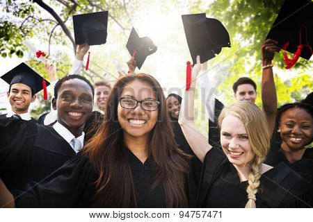 Diversity Students Graduation Success Celebration Concept