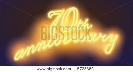 70 years anniversary vector illustration banner flyer logo icon symbol sign. Graphic design element with electric light font for 70th anniversary birthday card