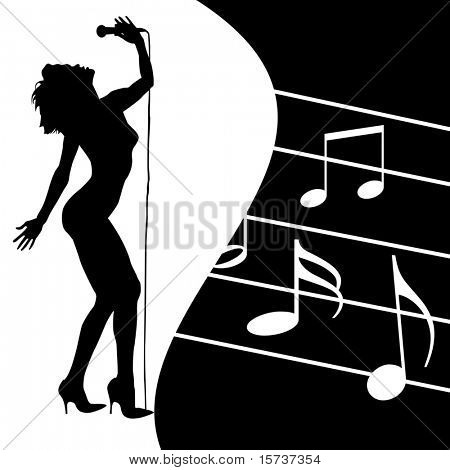 singing woman silhouette, disco singer