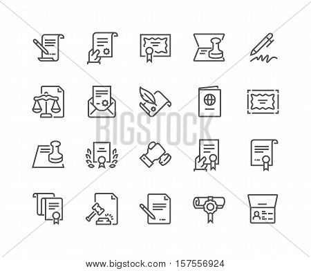 Simple Set of Legal Documents Related Vector Line Icons. Contains such Icons as Stamp, Certificate, License more. Editable Stroke. 48x48 Pixel Perfect.