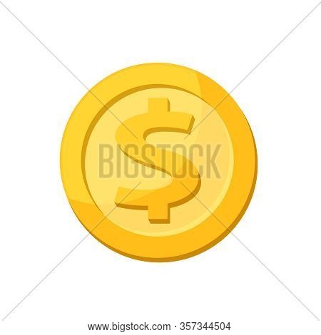 Golden Medal Dollar Coin Isolated On White Background, Dollar Coin Gold Icon, Medal Dollar Gold Sign