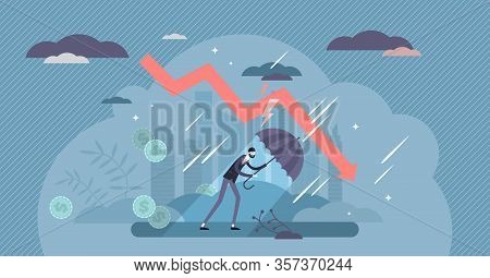 Recession Financial Storm Concept, Tiny Business Person Vector Illustration. World Economy Recession