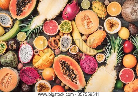 Exotic Fruits - Pineapple, Papaya, Mango, Annona, Banana, Pitahaya, Kiwano, African Horned Melon, Ta