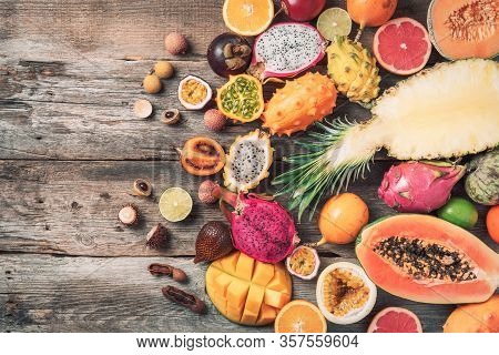 Exotic Fruits - Pineapple, Papaya, Mango, Annona, Banana, Pitahaya, Kiwano, African Horned Melon, Ta