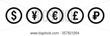 Currency Icon. Vector Isolated Icons Or Signs. Dollar Yuan Euro Pound Publes Signs Or Symbols. Finan