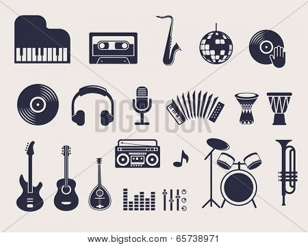  musical instruments, vector illustrations flat icons and elements set