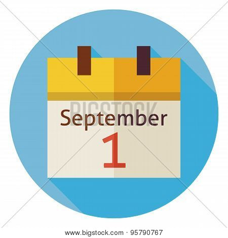 Flat Back To School September Calendar Circle Icon With Long Shadow