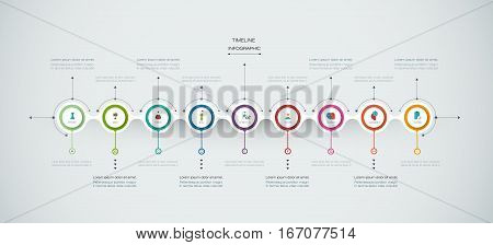 Vector infographics timeline design template with 3D paper label, integrated circles background. Blank space for content, business, infographic, diagram, digital network, flowchart process ,time line