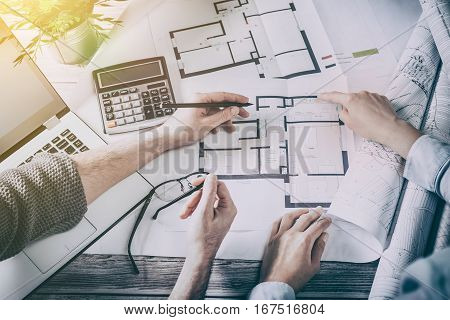 architects architect project interior design designer planning people architecture drawing business plan construction sketch house concept - stock image