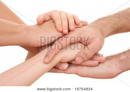 lots of human hands isolated on white - trust concept