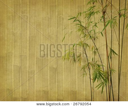 Chinese ink painting of bamboo on old grunge art paper