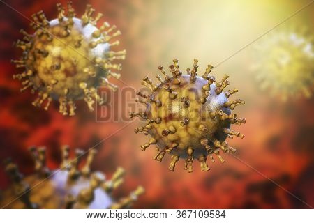 Varicella Zoster Or Chickenpox Virus, 3d Illustration. A Herpes Virus Which Cause Chickenpox And Shi