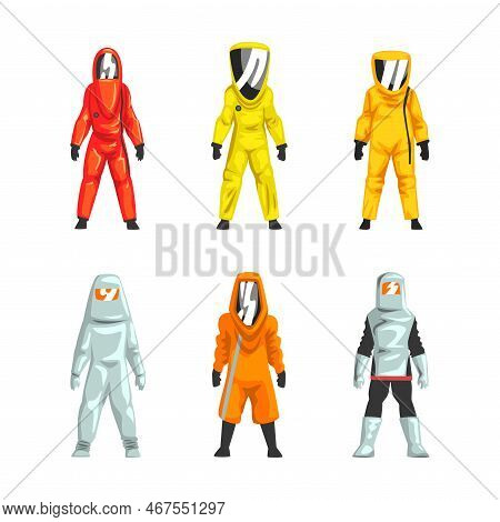 Man In Hazmat Suit As Personal Protective Equipment With Impermeable Garment Vector Set