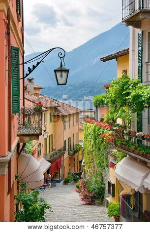 Picturesque Small Town Street View In Lake Como Italy