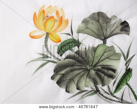 Watercolor Painting Of Yellow Lotus Flower