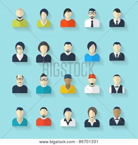 Flat avatar icons. Business concept, global communication. Web site user profile.  Social media, net